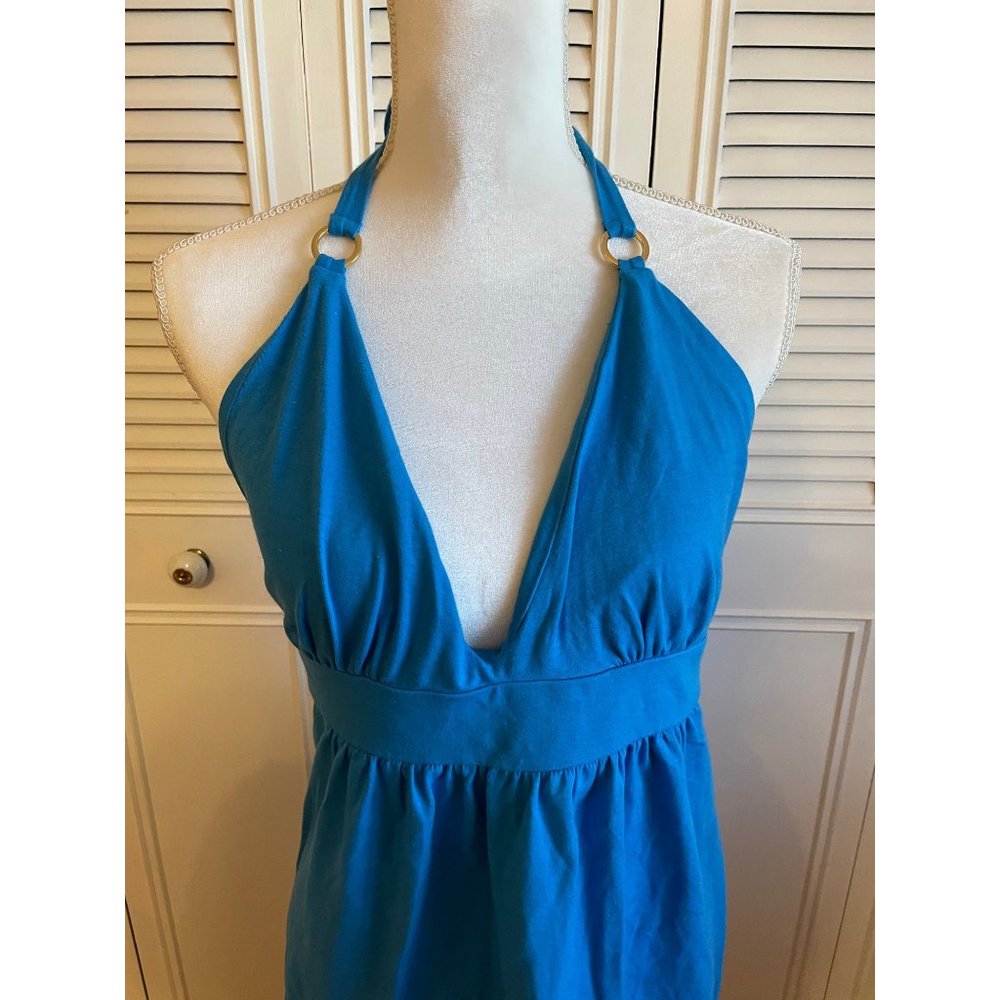Vintage Moda International Halter Dress aqua Blue Large